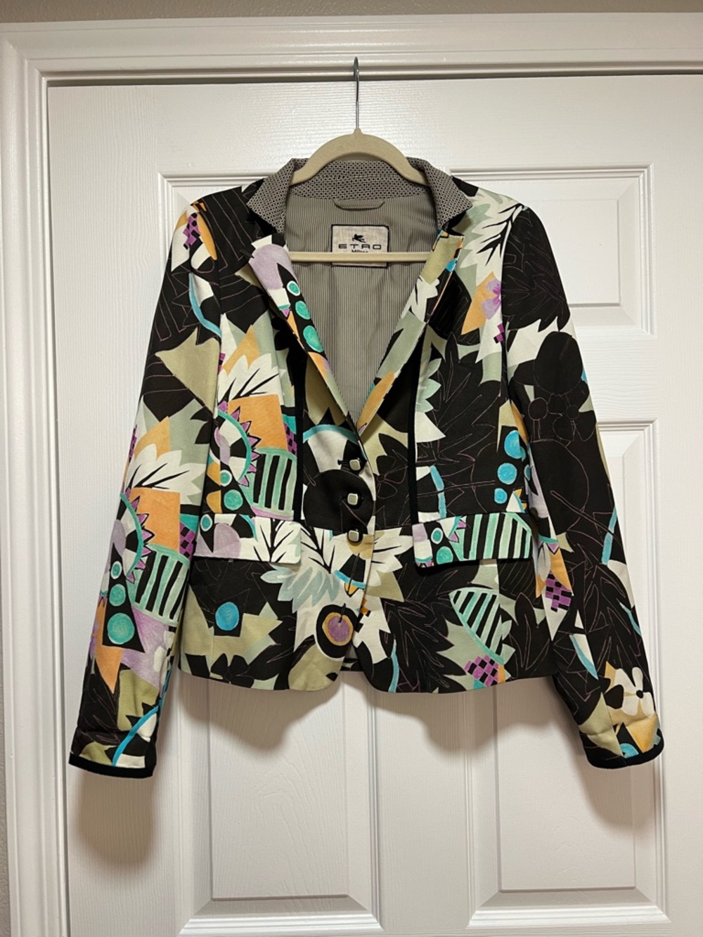 Etro Multicolor Printed Fitted Blazer Size 44